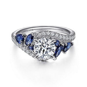 Gabriel & Co. - ER15328R4W44SA - 14K White Gold Bypass Round Sapphire and Diamond Engagement Ring
