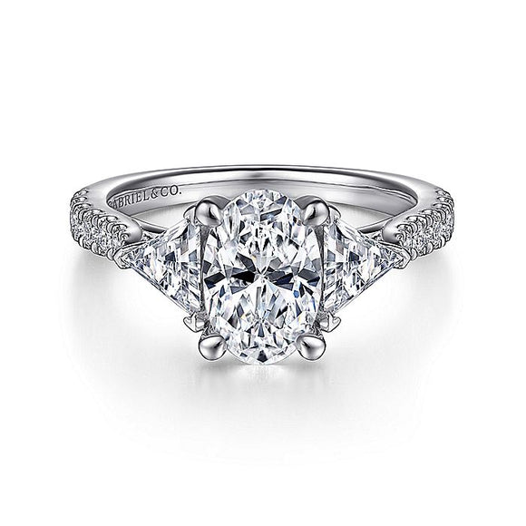 Gabriel & Co. - ER15596O6W44JJ - 14K White Gold Oval 3 Stone Diamond Engagement Ring