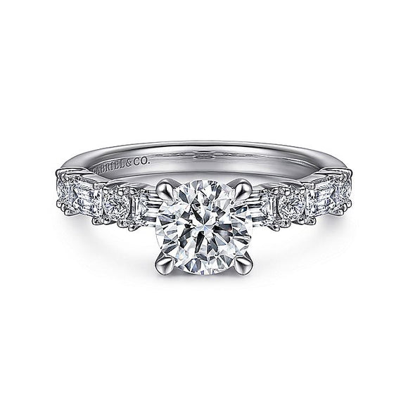 Gabriel & Co. - ER15624R4W44JJ - 14K White Gold Baguette and Round Diamond Engagement Ring