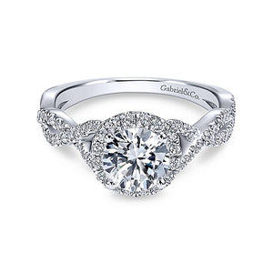 14K White Gold Round Halo Diamond Engagement Ring