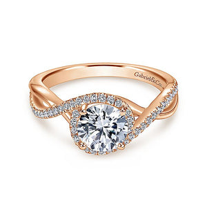 14K Rose Gold Round Halo Diamond Engagement Ring