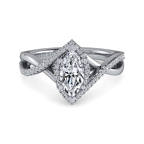 Gabriel & Co. - ER7804M4W44JJ - 14K White Gold Marquise Halo Diamond Engagement Ring