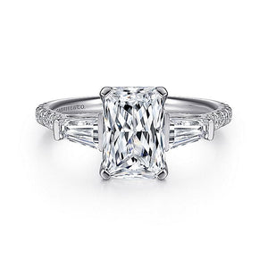 Gabriel & Co. - ER9047W44JJ - 14K White Gold Emerald Cut Three Stone Diamond Engagement Ring