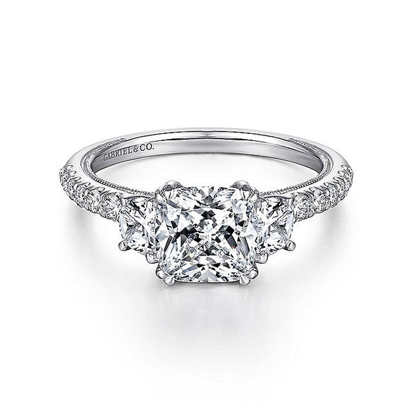 Gabriel & Co. - ER9186W44JJ - 14K White Gold Cushion Cut Three Stone Diamond Engagement Ring