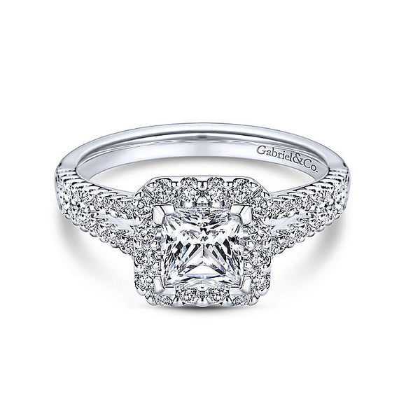 Gabriel & Co. - ER9540W44JJ - 14K White Gold Princess Halo Diamond Engagement Ring