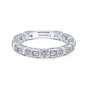 Gabriel & CO 14K White Gold Baguette and Round Diamond Eternity Ring LR4380W44JJ