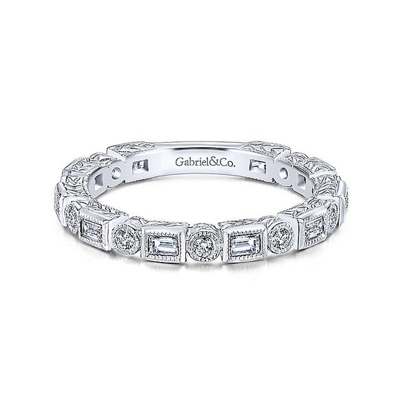 Gabriel & CO 14K White Gold Baguette and Round Diamond Eternity Ring LR4380W44JJ