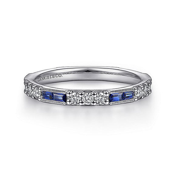 Gabriel & CO 14K White Gold Sapphire Baguette and Diamond Stackable Ring LR4572W45SA