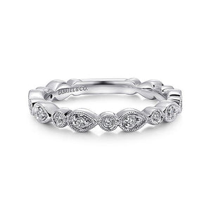 Gabriel & Co. - LR4748W45JJ - 14K White Gold Pear and Round Station Stackable Diamond Ring