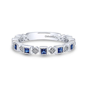 Gabriel & CO 14K White Gold Geometric Sapphire and Diamond Stackable Ring LR4912w45sa