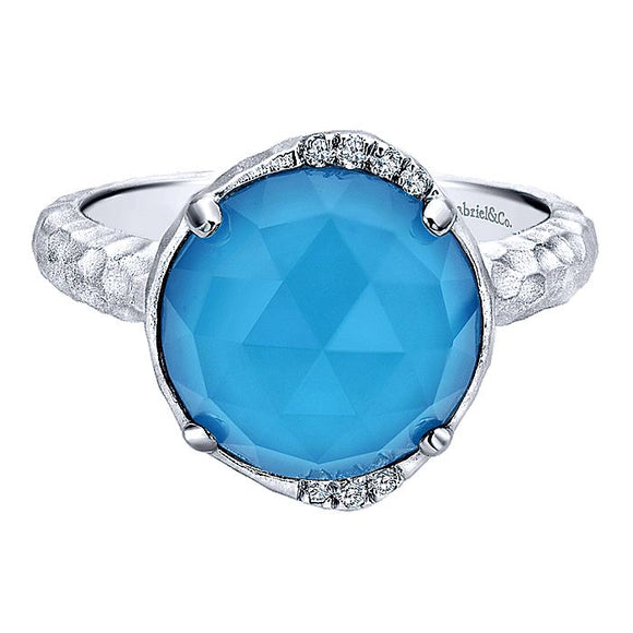 925 Sterling Silver Round Rock Crystal/Turquoise and Diamond Ring