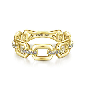 Gabriel & Co. - LR51248Y45JJ - 14K Yellow Gold Chain Link Ring Band with Diamond Connectors