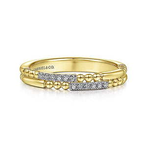 Gabriel & Co. - LR51456Y45JJ - 14K Yellow Gold Two Row Beaded Diamond Stackable Ring