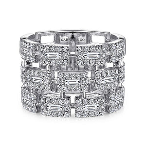 Gabriel & Co. - LR51551W44JJ - 14K White Gold Layered Wide Band Diamond Ring