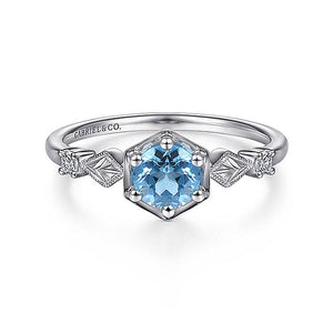 Gabriel & Co. - LR51601W45BT - 14K White Gold Hexagonal Blue Topaz Diamond Ring