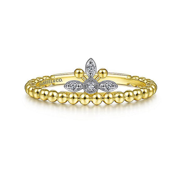 Gabriel & Co. - LR51613M45JJ - 14K Yellow-White Gold Beaded Diamond Crown Ring