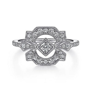 Gabriel & Co. - LR51663W45JJ - 14K White Gold Art Deco Floral Diamond Ring