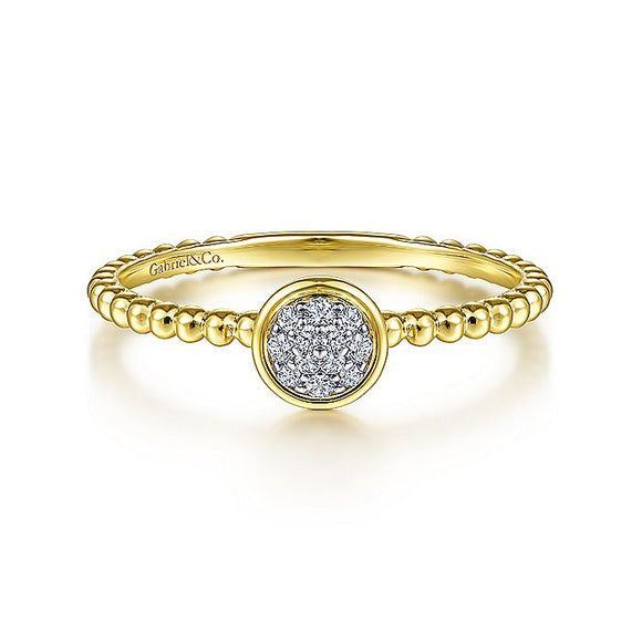 Gabriel & Co. - LR51825Y45JJ - 14K Yellow Gold Round Bezel Set Diamond Cluster Ring with Bujukan Beaded Shank