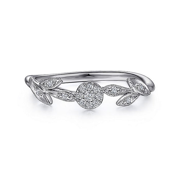 Gabriel & Co. - LR51843W45JJ - 14K White Gold Floral Diamond Stackable Ring