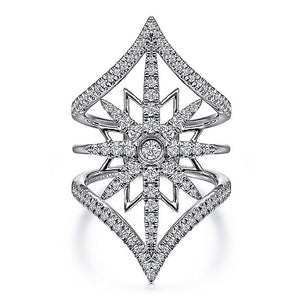 Gabriel & Co. - LR52013W45JJ - 14K White Gold Diamond Starburst Chevron Statement Ring