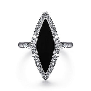 Gabriel & Co. - LR52036W45OX - 14K White Gold Diamond and Onyx Marquise Statement Ring