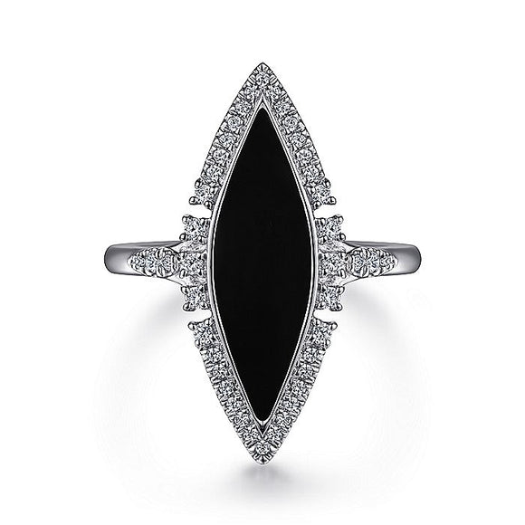 Gabriel & Co. - LR52036W45OX - 14K White Gold Diamond and Onyx Marquise Statement Ring