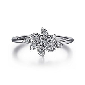 Gabriel & Co. - LR52111W45JJ - 14K White Gold Floral Diamond Ring