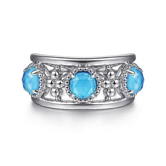 Gabriel & Co. - LR52125SVJXT - 925 Sterling Silver Rock Crystal and Turquoise Station Ring