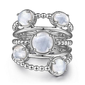 Gabriel & Co. - LR52126SVJXM - 925 Sterling Silver Rock Crystal and White MOP Statement Bubble Ring