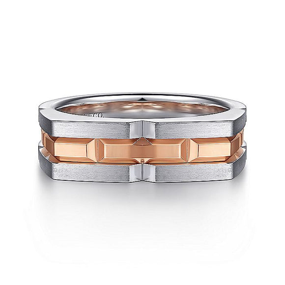 Gabriel & Co. - MR52067MJJJJ - 925 Sterling Silver and 14K Rose Gold Angular Ring