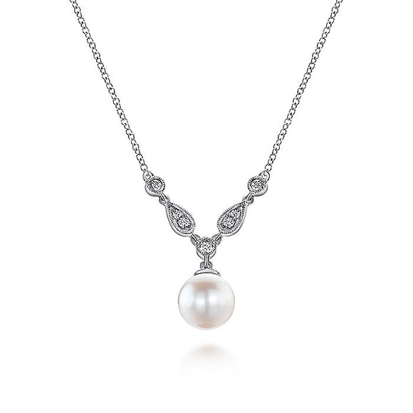 Gabriel & Co. - NK1420W45PL - 14K White Gold Cultured Pearl and Diamond Accent Necklace