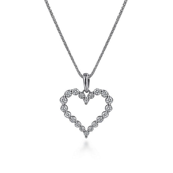 Gabriel & Co. - NK1844W45JJ - 14K White Gold Open Heart Diamond Pendant Necklace
