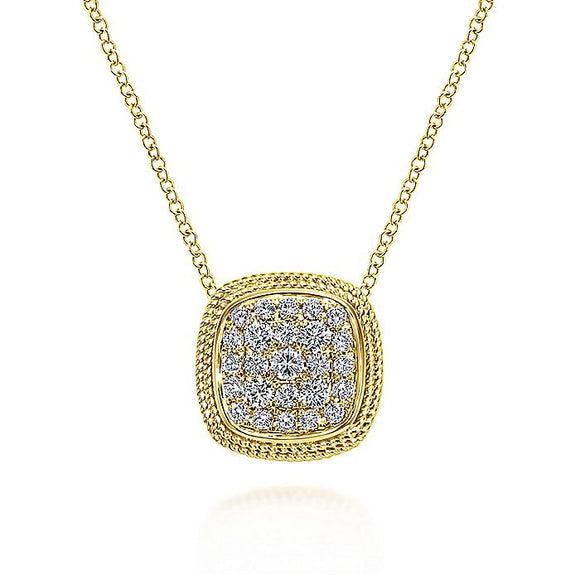 Gabriel & Co. - NK3139Y44JJ - 18 inch 14K Yellow Gold Cushion Shape Diamond Pav‚ Pendant Necklace