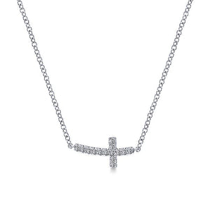 Gabriel & CO 14K White Gold Sideways Curved Diamond Cross Necklace NK4345W45JJ