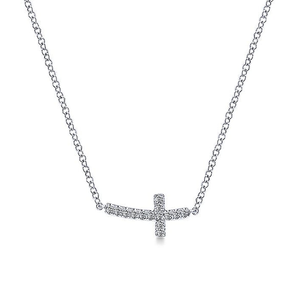 Gabriel & CO 14K White Gold Sideways Curved Diamond Cross Necklace NK4345W45JJ