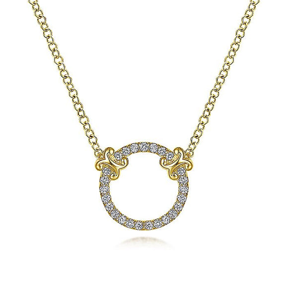 Gabriel & Co 14K Yellow Gold Open Diamond Circle Pendant Necklace