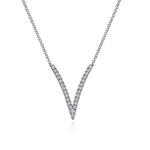 Gabriel & Co. - NK4720W45JJ - 14K White Gold Split Chain Diamond V Necklace
