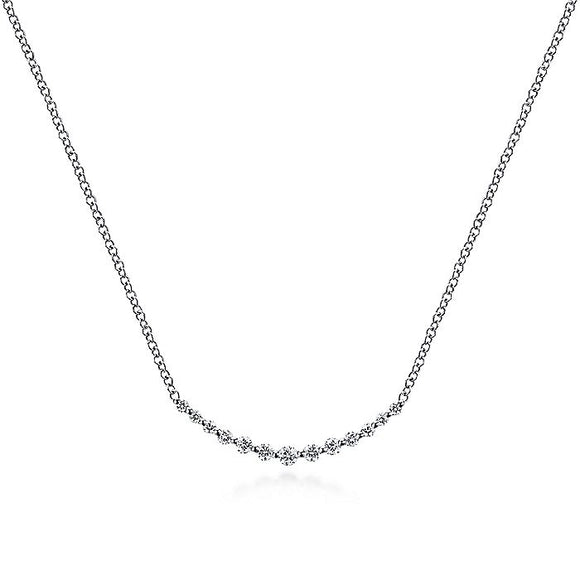Gabriel & Co. - NK4942W45JJ - 14K White Gold Diamond Curved Bar Necklace