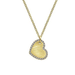 Gabriel & CO Sideways 14K Yellow Gold Engraved Heart Pendant Necklace with Diamond Frame NK5198Y45JJ