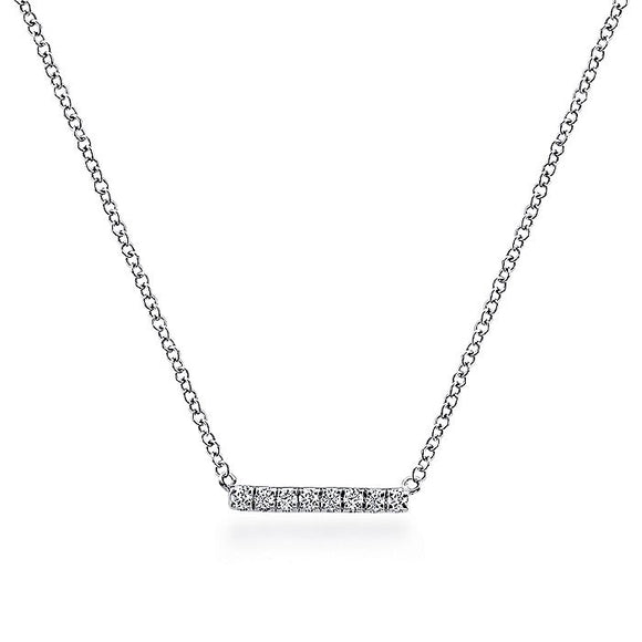 Gabriel & Co. - NK5422W45JJ - 14K White Gold Petite Pav‚ Diamond Bar Necklace