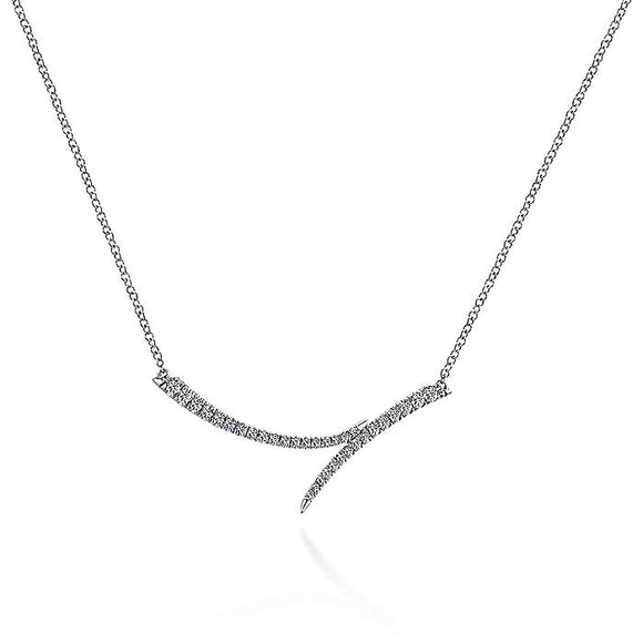 Gabriel & Co. - NK5569W45JJ - 14K White Gold Curved Bypass Bar Necklace with Diamonds