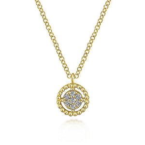 Gabriel & Co. - NK5723Y45JJ - 14K Yellow Gold Beaded Round Floating Diamond Pendant Necklace