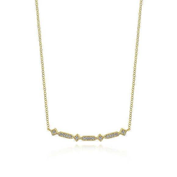 Gabriel & Co. - NK5732Y45JJ - 14K Yellow Gold Curved Geometric Diamond Bar Necklace