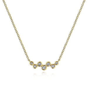 Gabriel & Co. - NK5733Y45JJ - 14K Yellow Gold Zig Zag Bubble Bar Necklace with Bezel Set Diamonds