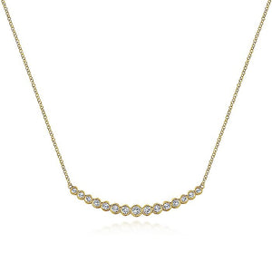 Gabriel & Co. - NK5797Y45JJ - 14K Yellow Gold Curved Bar Necklace with Bezel Set Round Diamonds