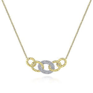 Gabriel & CO 14K Yellow-White Gold Twisted Rope Link Necklace with Pavé Diamond Link Station NK5847M45JJ