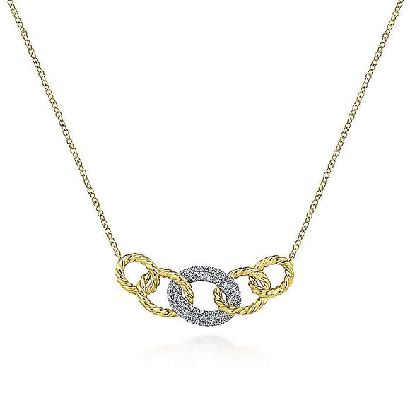 Gabriel & Co. - NK5847M45JJ - 14K Yellow-White Gold Twisted Rope Link Necklace with Pav‚ Diamond Link Station