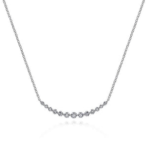 Gabriel & Co. - NK5919W45JJ - 14K White Gold Graduated Round Diamond Curved Bar Necklace