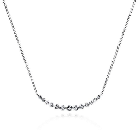 Gabriel & Co. - NK5919W45JJ - 14K White Gold Graduated Round Diamond Curved Bar Necklace