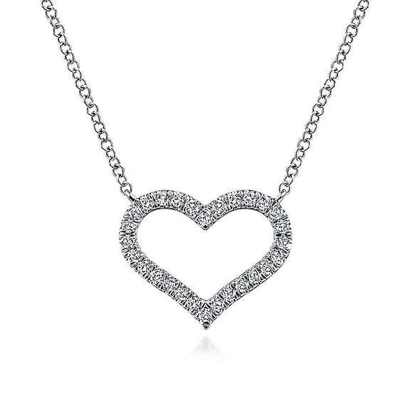 Gabriel & Co. - NK6018W45JJ - 14K White Gold Open Diamond Heart Pendant Necklace